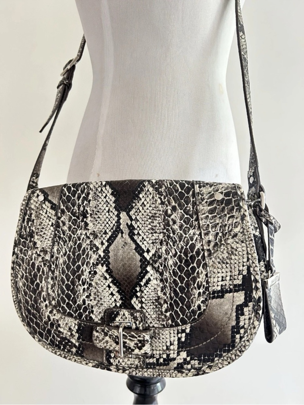 Nine West | Faux Leather Snake Print Crossbody Bag Black Shoulder Purse